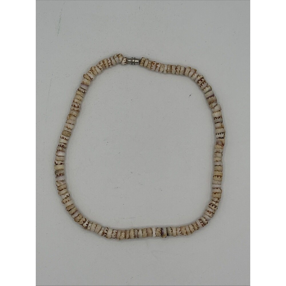 Vtg 17” Puka Shell Necklace Hawaiian Choker Surfer Beach Genuine